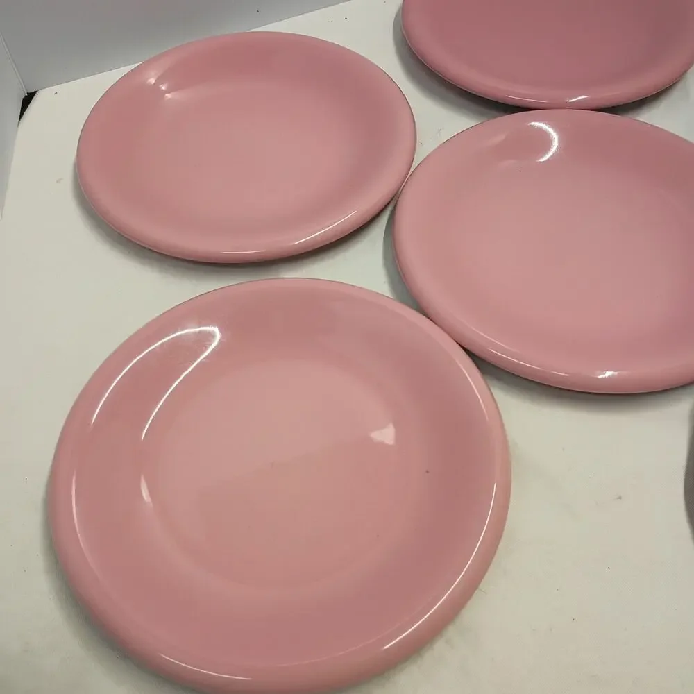 Mervyn’s Japan Salad Plates Salmon Pink Stoneware Vintage Set of 6